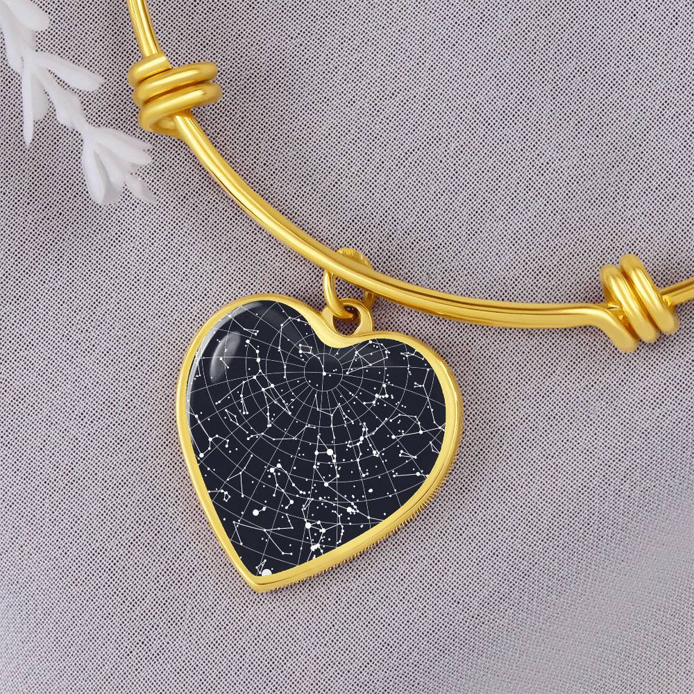Celestial Night Sky Heart Shaped Bangle Bracelet