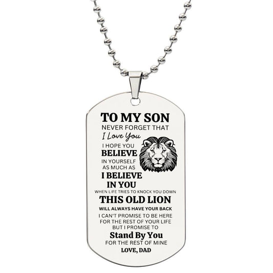 To My Son This Old Lion Dog Tag Necklace Love Dad