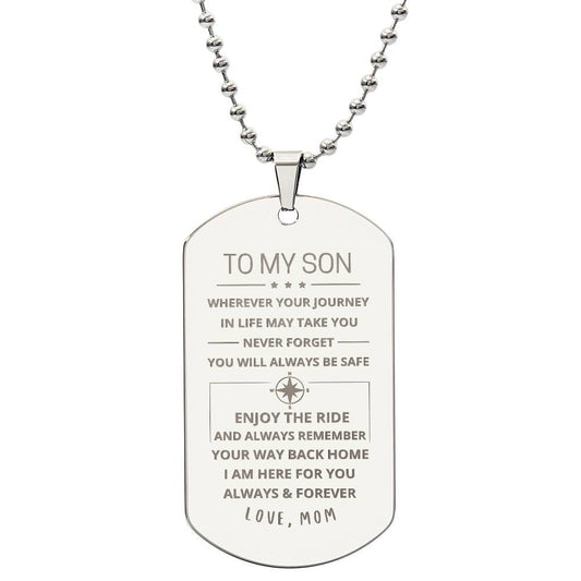 To My Son Dog Tag Necklace from Mom Enjoy The Ride