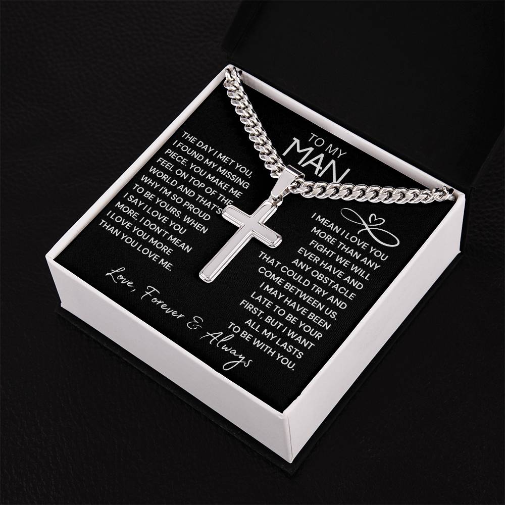 To My Man Engraved Cross Necklace