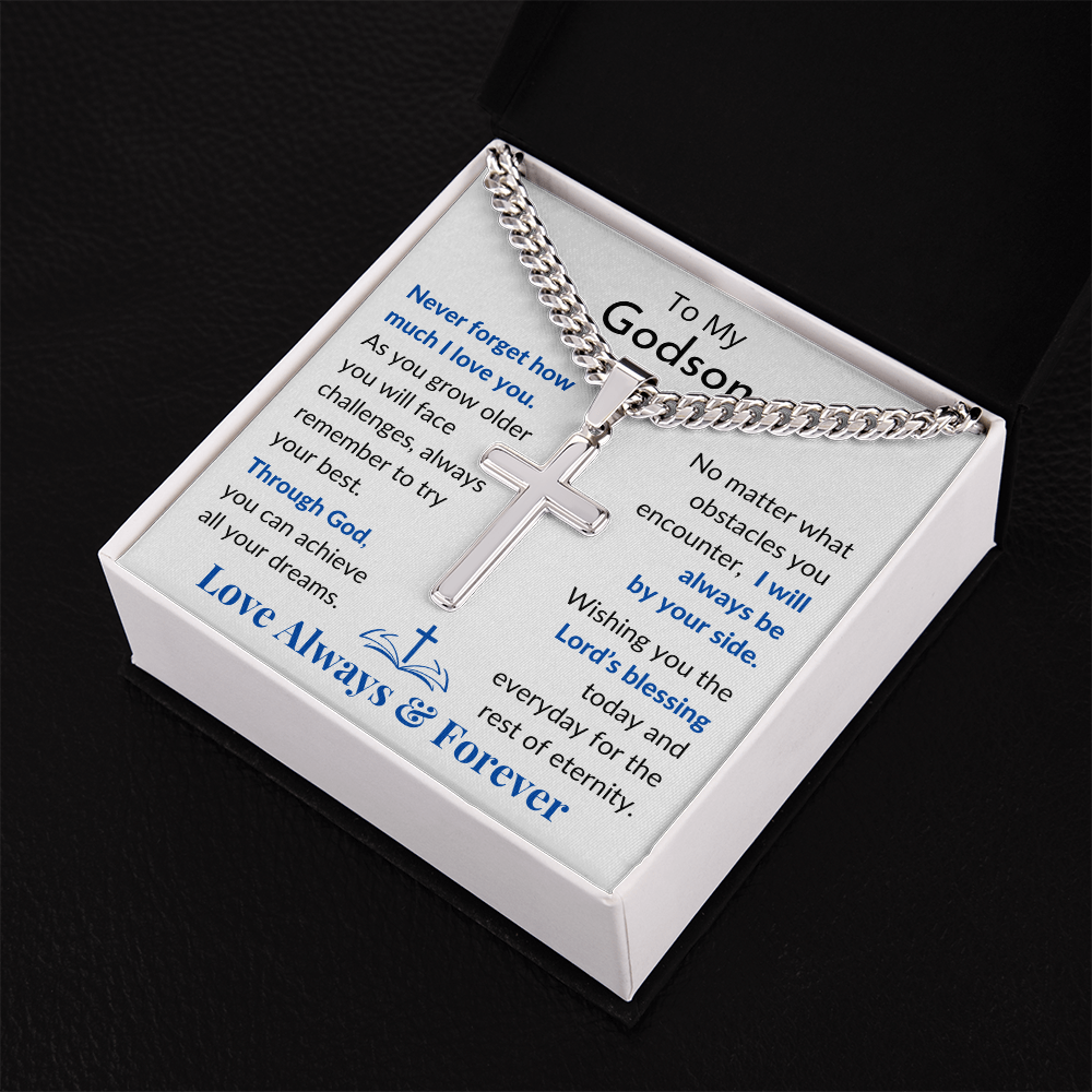 To My Godson Artisanal Cross with Engraving