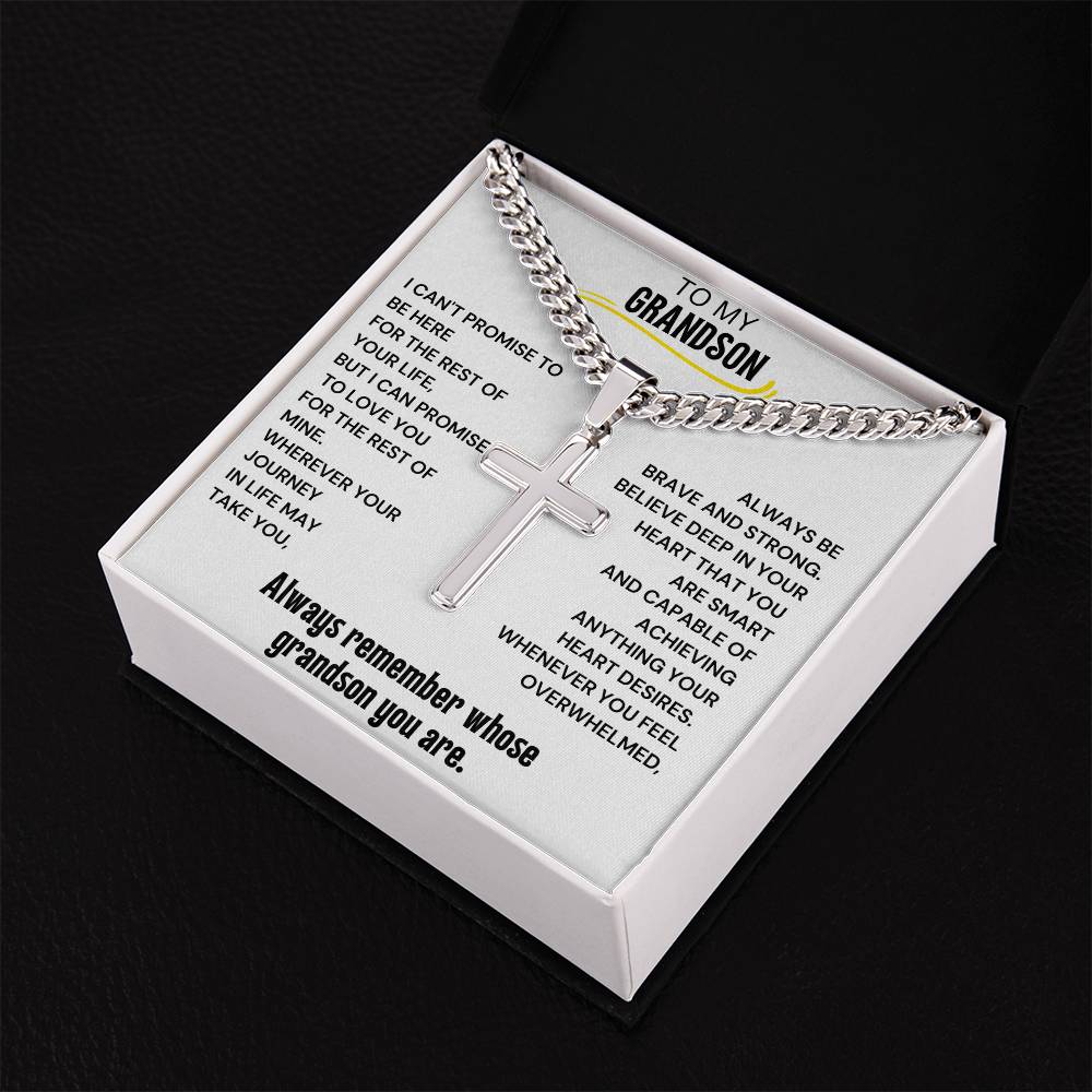 To My Grandson Engraved Cross Necklace - Always Remember Whose Grandson You Are 1