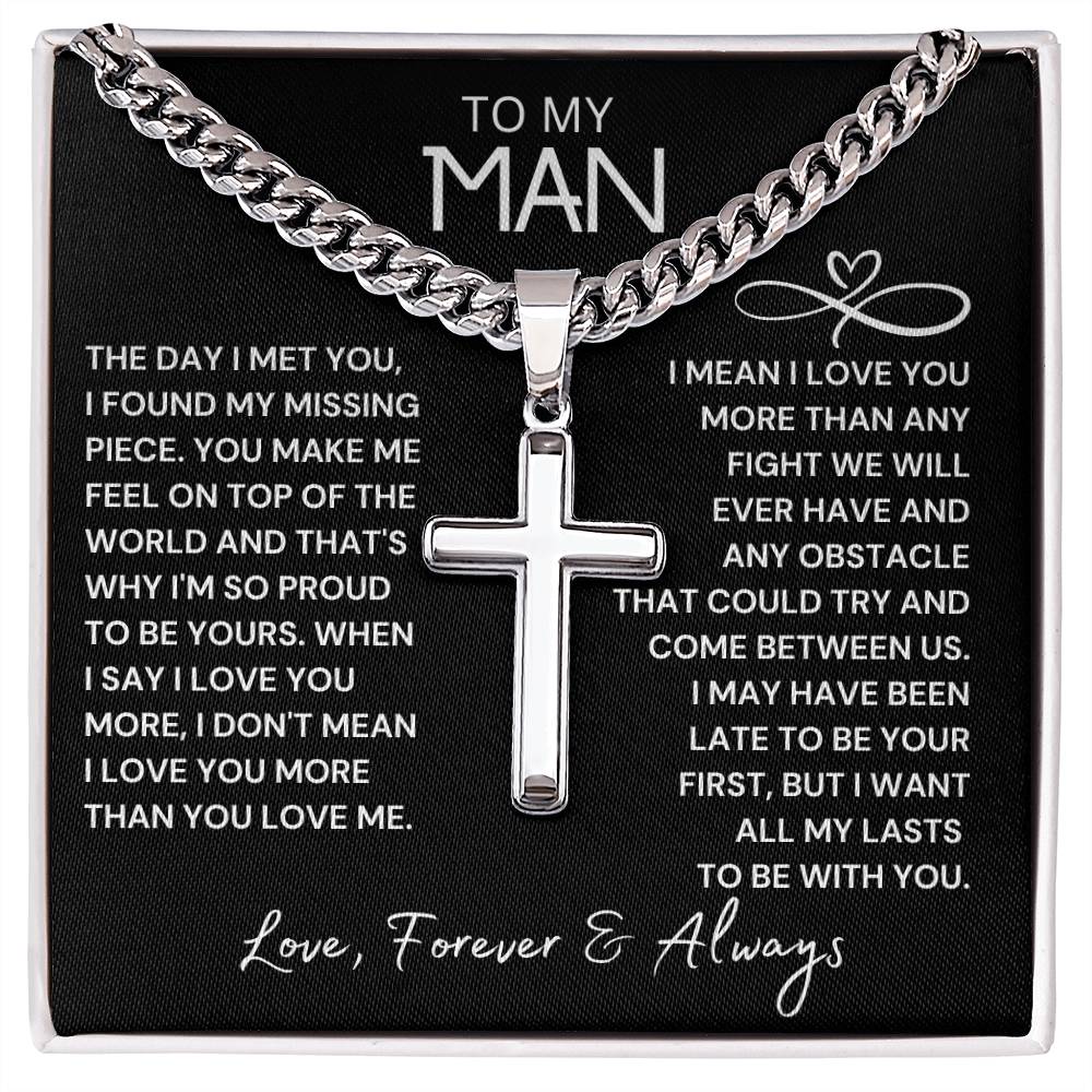 To My Man Engraved Cross Necklace