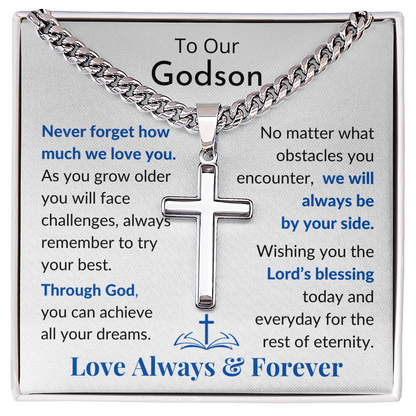 To Our Godson, Engraved Cross Chain