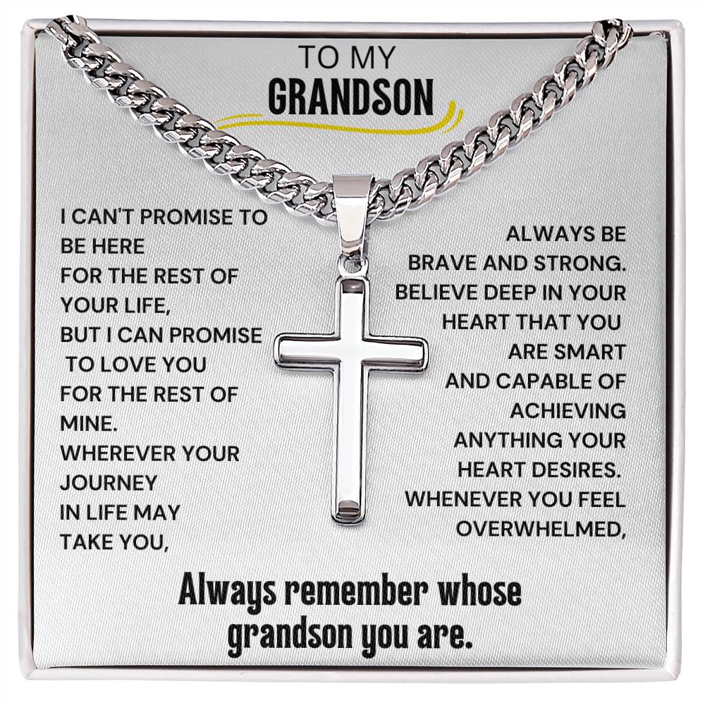 To My Grandson Engraved Cross Necklace - Always Remember Whose Grandson You Are 2