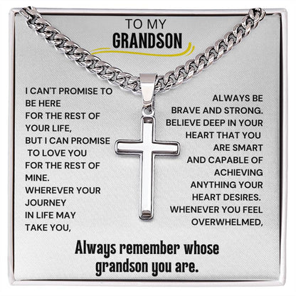 To My Grandson Engraved Cross Necklace - Always Remember Whose Grandson You Are 2