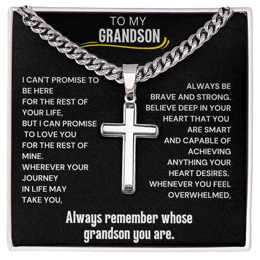 To My Grandson Engraved Cross Necklace - Black Background