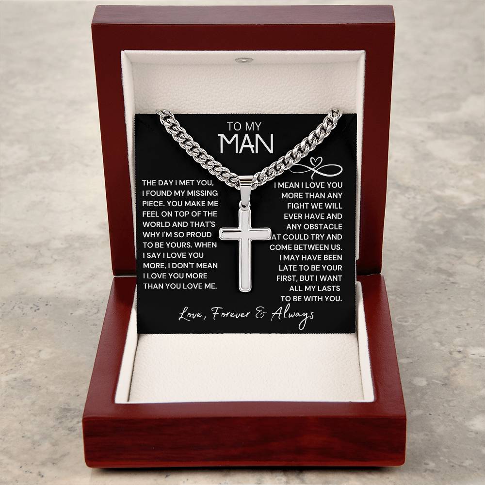 To My Man Engraved Cross Necklace