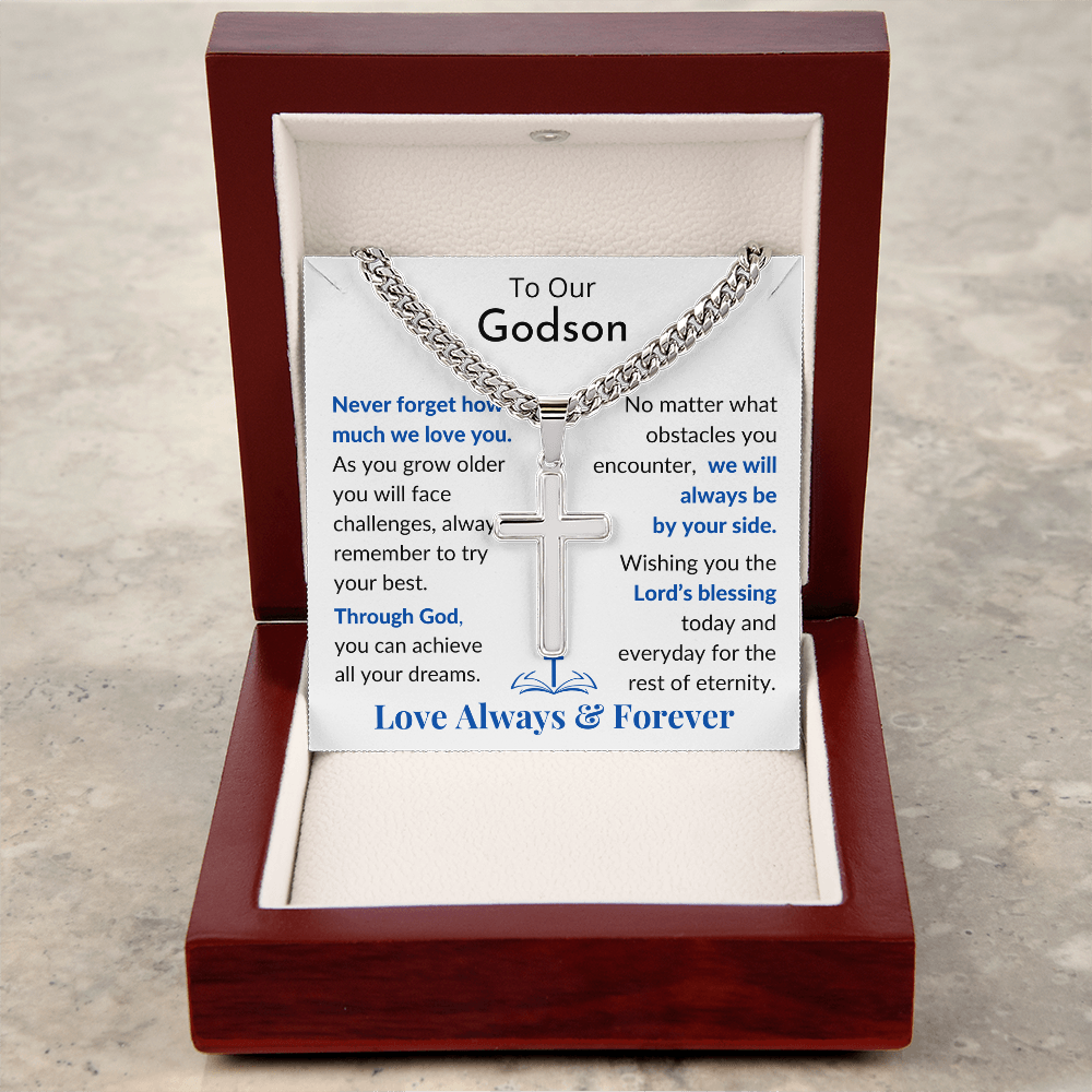 To Our Godson, Engraved Cross Chain