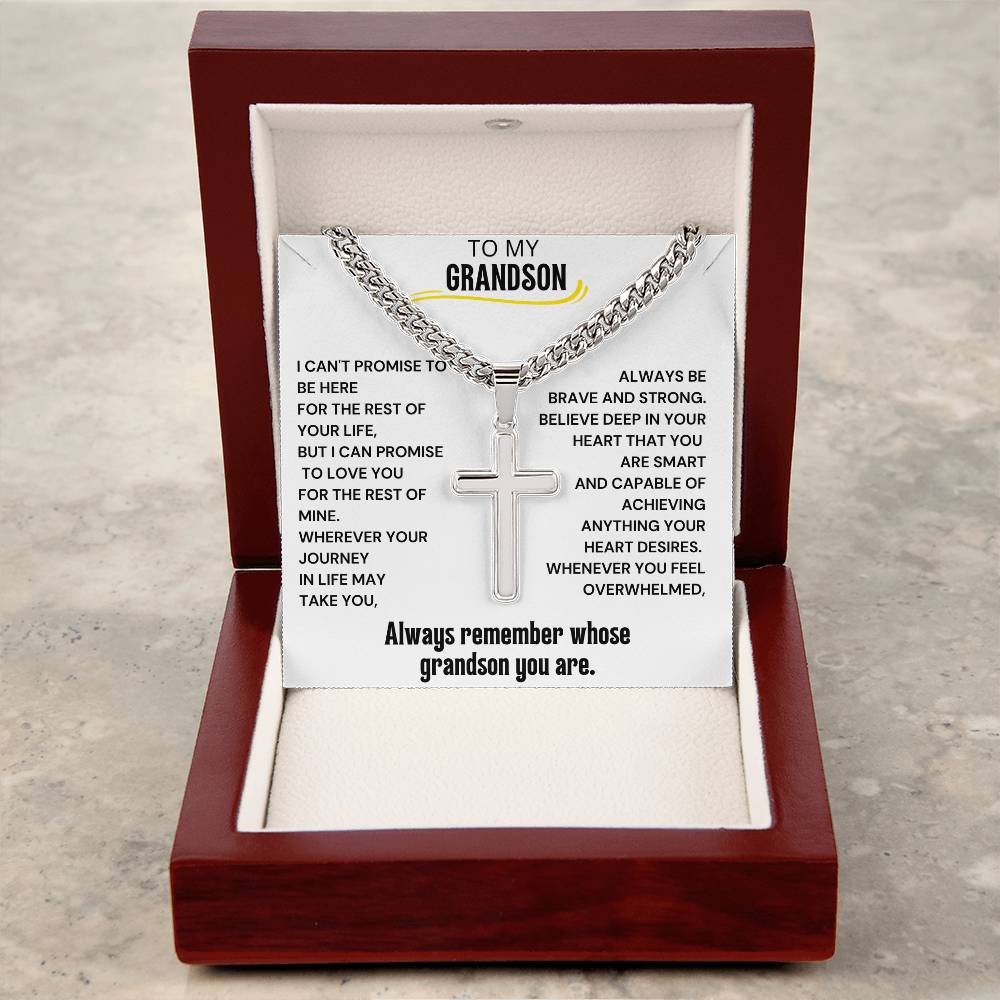 To My Grandson Engraved Cross Necklace - Always Remember Whose Grandson You Are 1