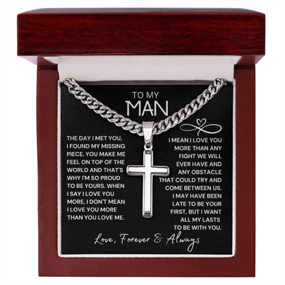 To My Man Engraved Cross Necklace