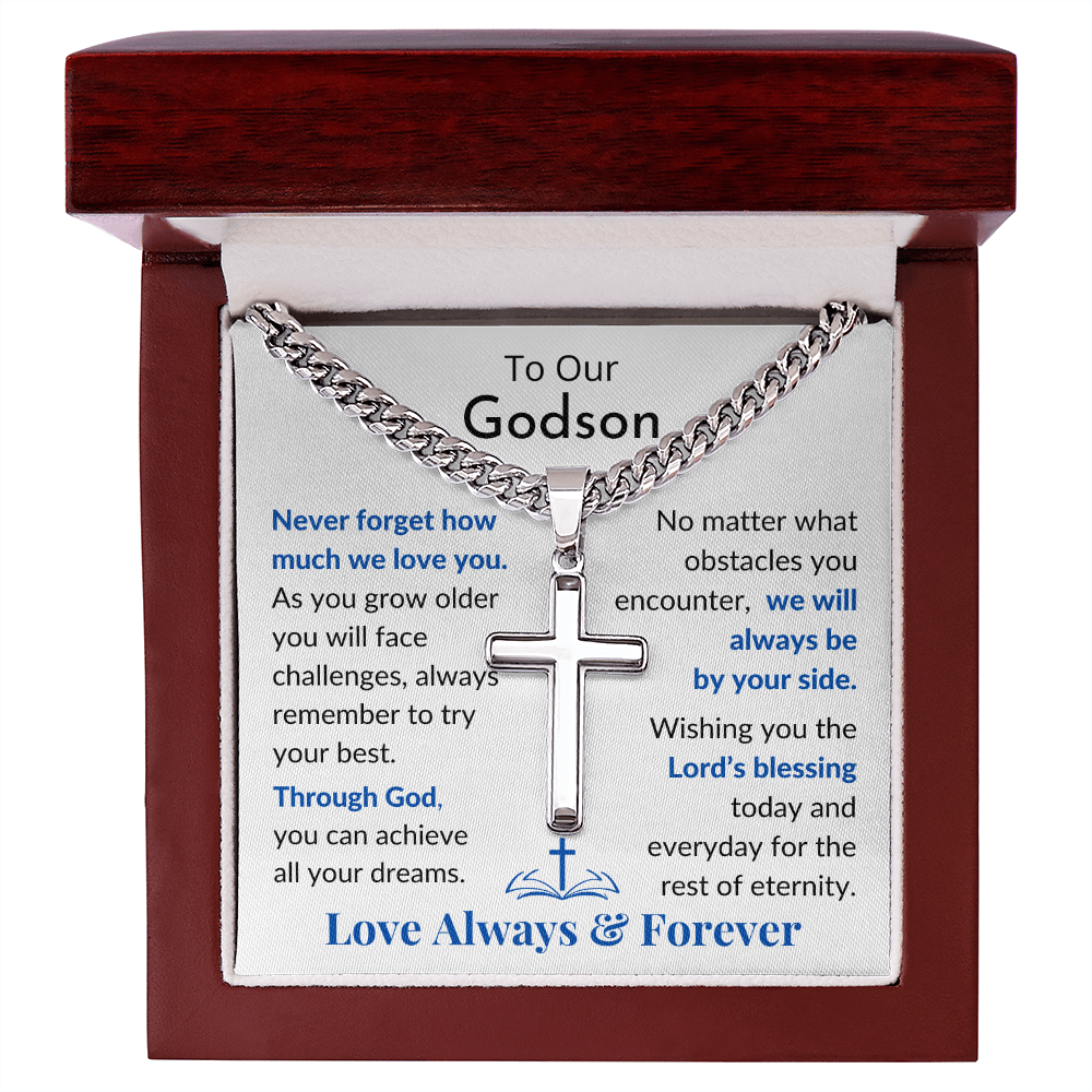 To Our Godson, Engraved Cross Chain