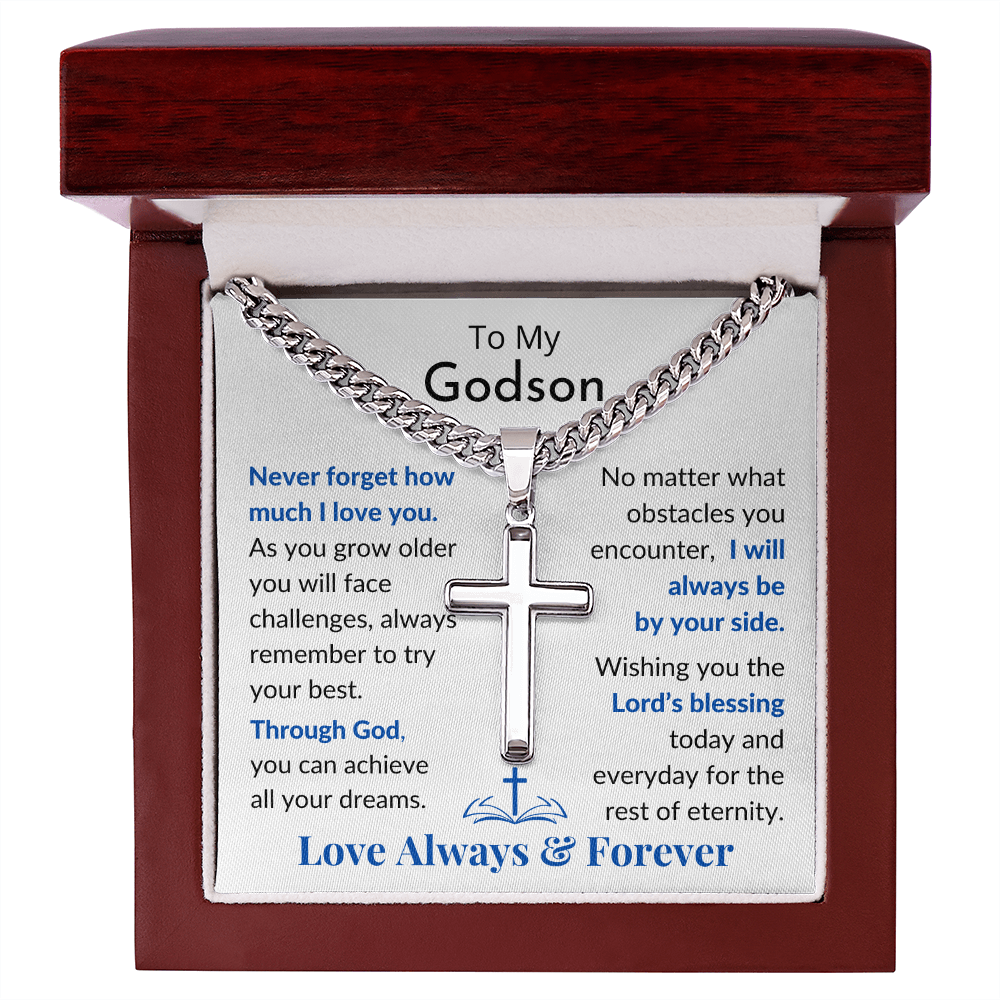 To My Godson Artisanal Cross with Engraving