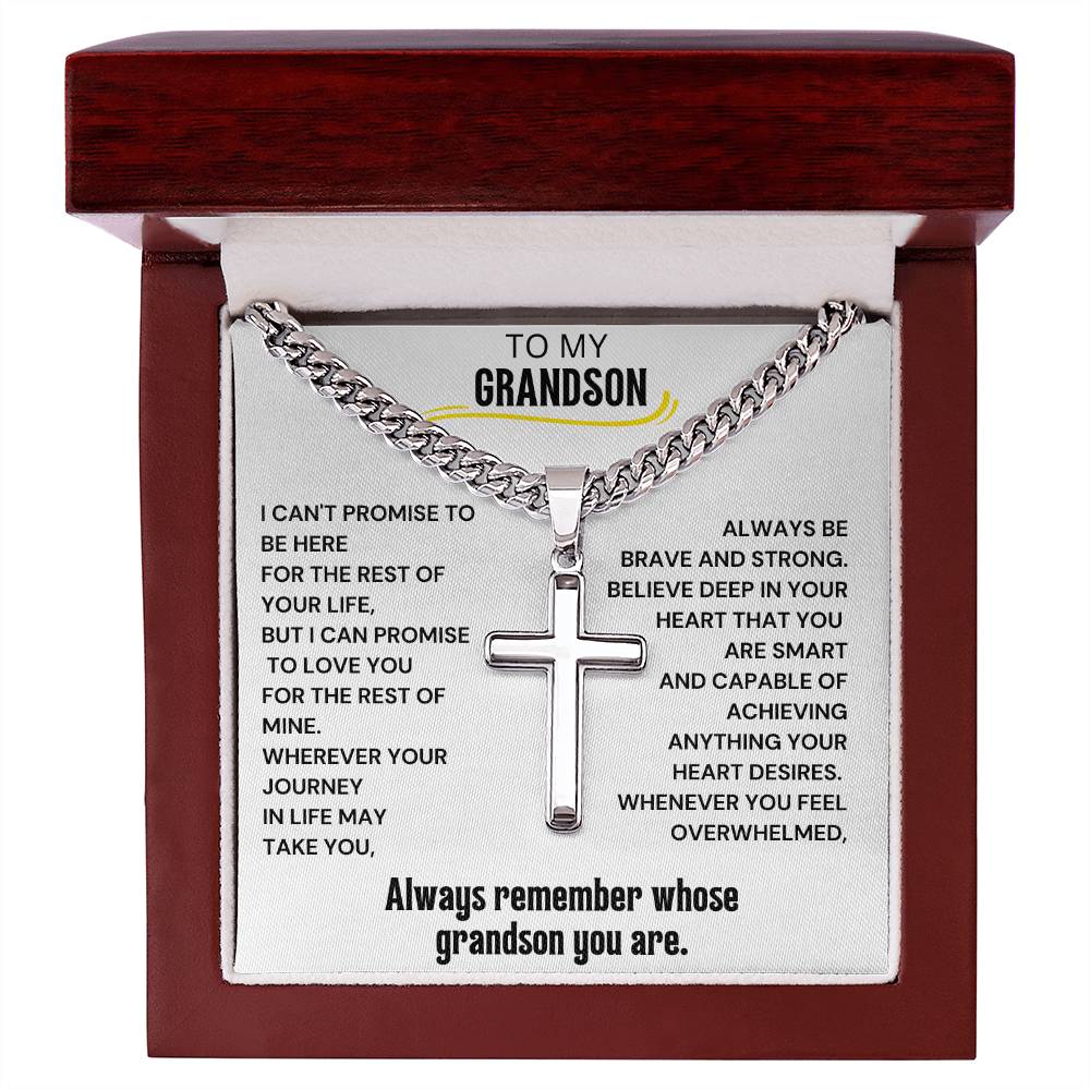 To My Grandson Engraved Cross Necklace - Always Remember Whose Grandson You Are 1
