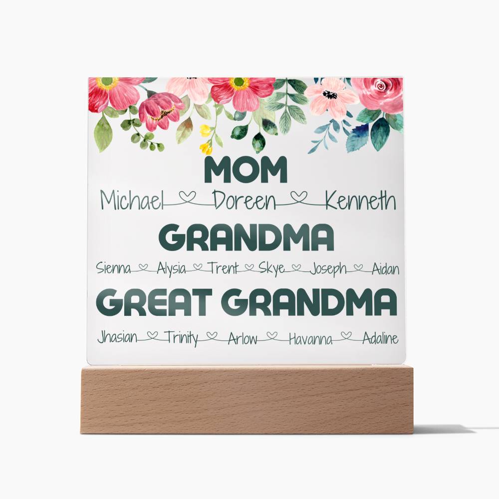 Mom Grandma Great Grandma Acrylic Square Plaque