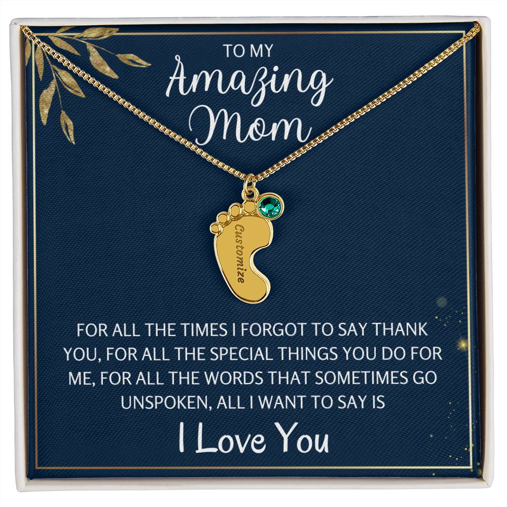 To An Amazing Mother 1-4 Name Baby Feet Birthstone Necklace, Gift For Mom New Mom, Baby Shower Birthday Mother's Day Gift for Her, Engraved