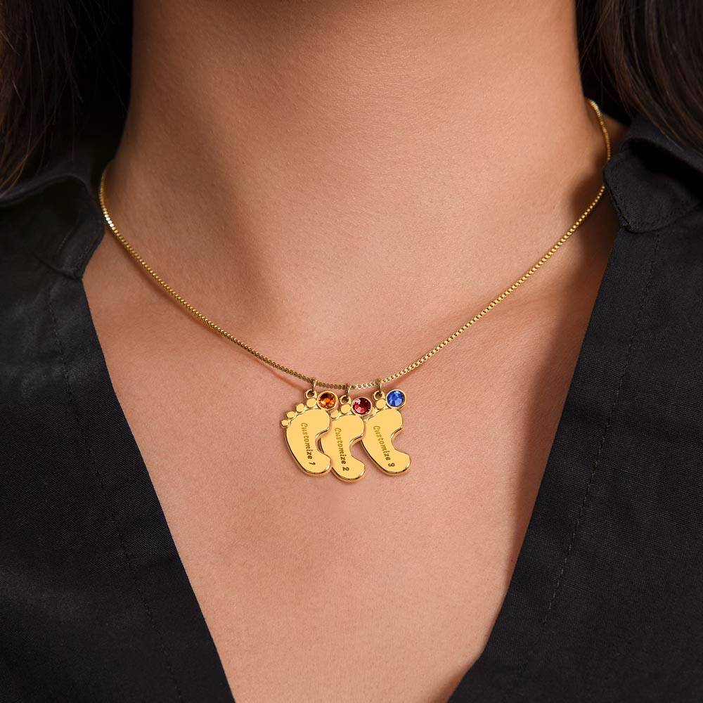 To An Amazing Mother 1-4 Name Baby Feet Birthstone Necklace, Gift For Mom New Mom, Baby Shower Birthday Mother's Day Gift for Her, Engraved
