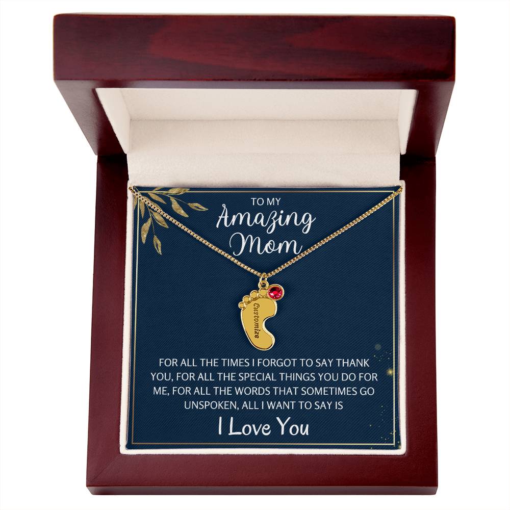 To An Amazing Mother 1-4 Name Baby Feet Birthstone Necklace, Gift For Mom New Mom, Baby Shower Birthday Mother's Day Gift for Her, Engraved