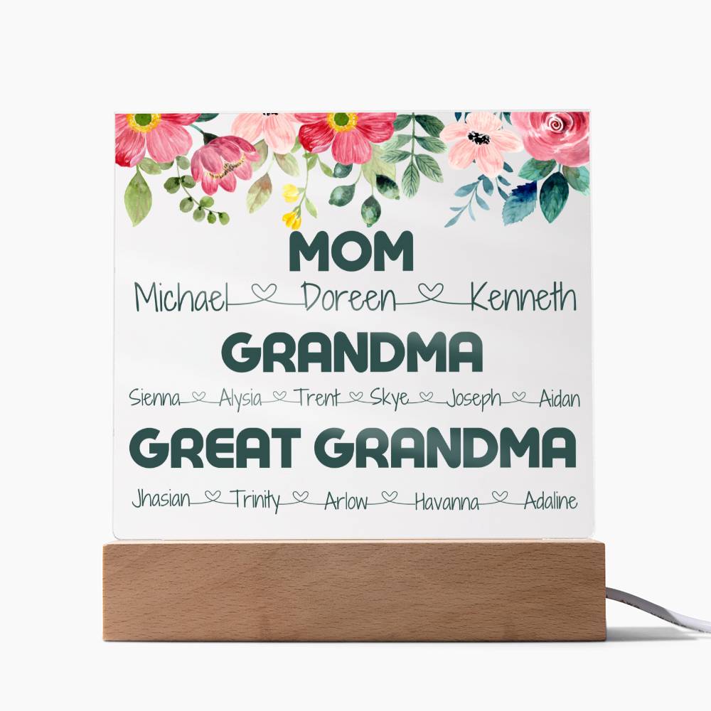 Mom Grandma Great Grandma Acrylic Square Plaque