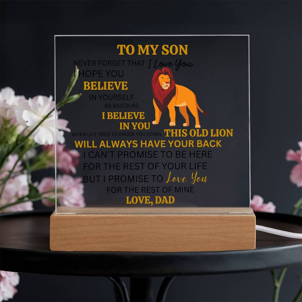 This Old Lion Acrylic Plaque, Gift From Dad For Son, Newborn Birthday Graduation Gift for Him, Personalized Message Acrylic Sign From Dad