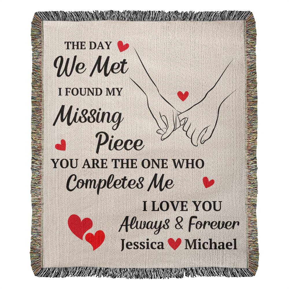 Found My Missing Piece Woven Throw Blanket for Couples Interlocking Pinky