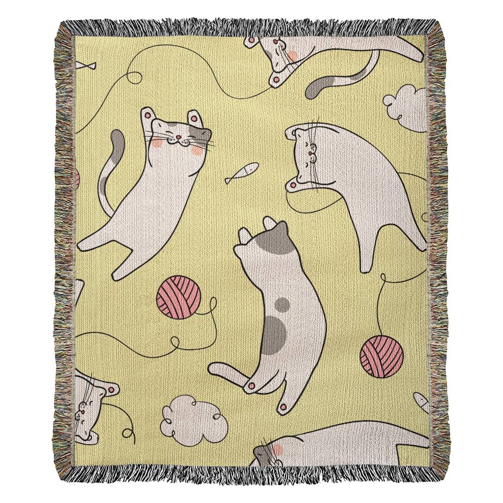 Cat and Yarn Woven Heirloom Throw Blanket