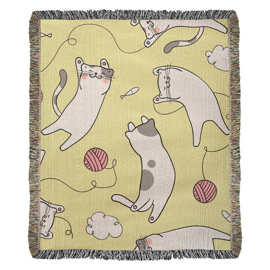 Cat and Yarn Woven Heirloom Throw Blanket