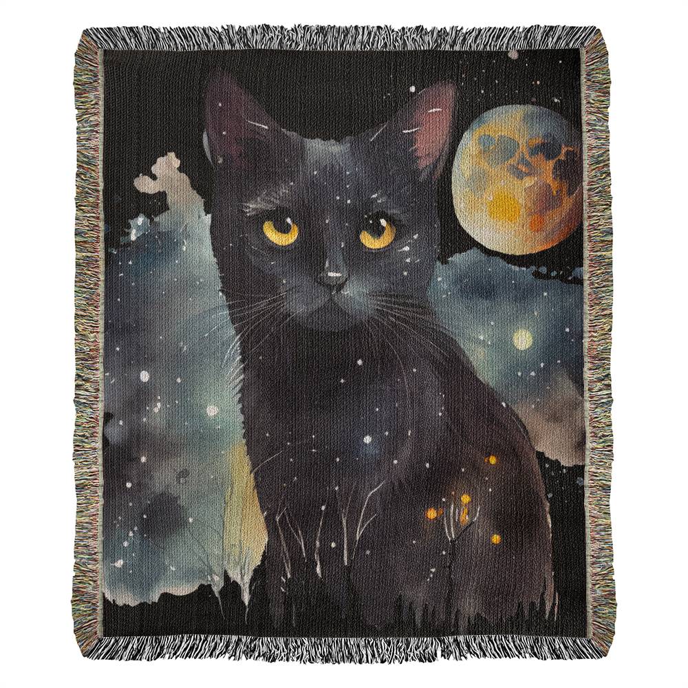 Cat and Moon Heirloom Woven Throw Blanket