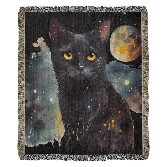 Cat and Moon Heirloom Woven Throw Blanket