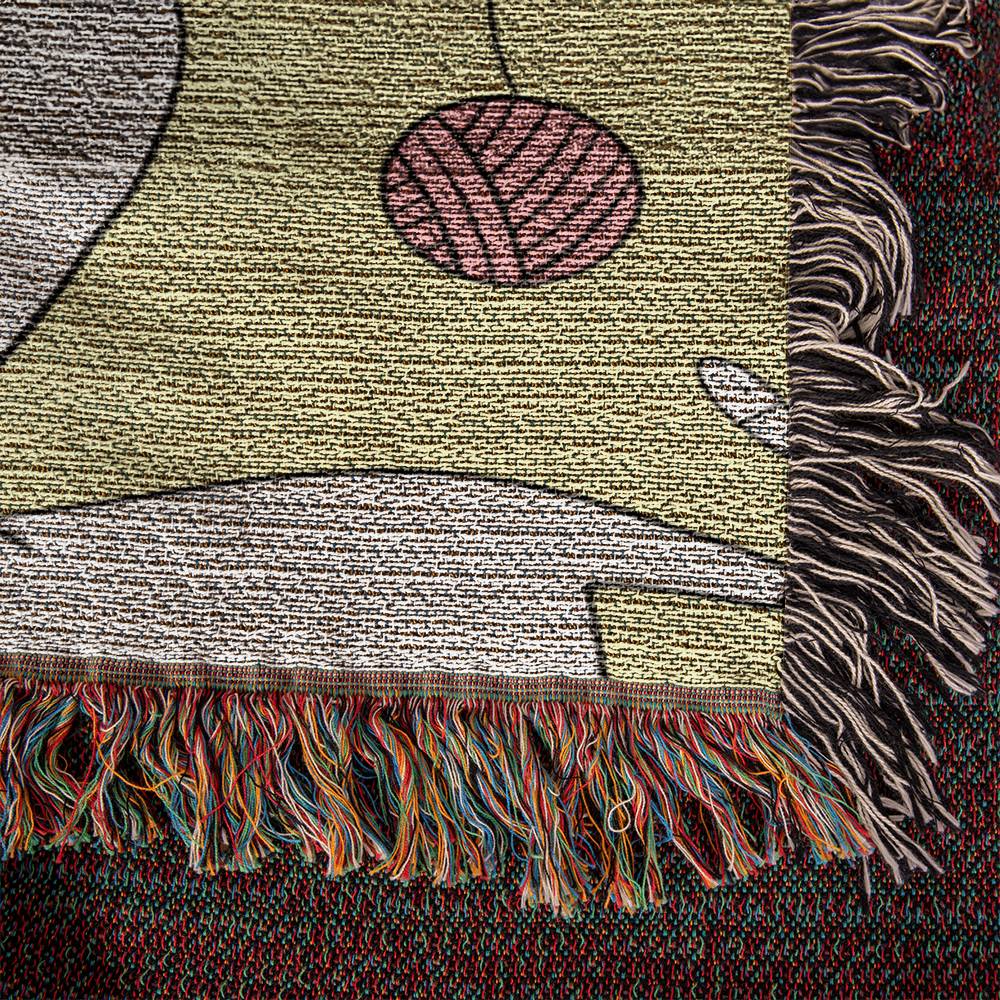 Cat and Yarn Woven Heirloom Throw Blanket