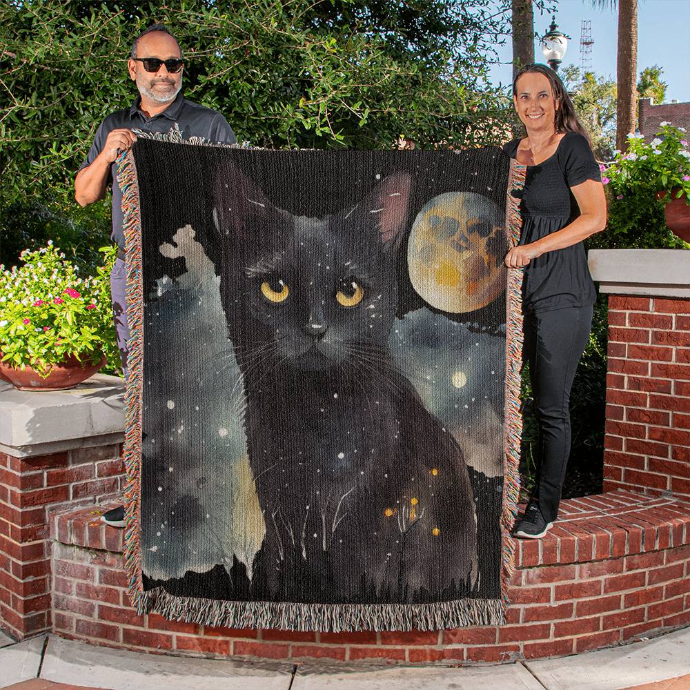 Cat and Moon Heirloom Woven Throw Blanket