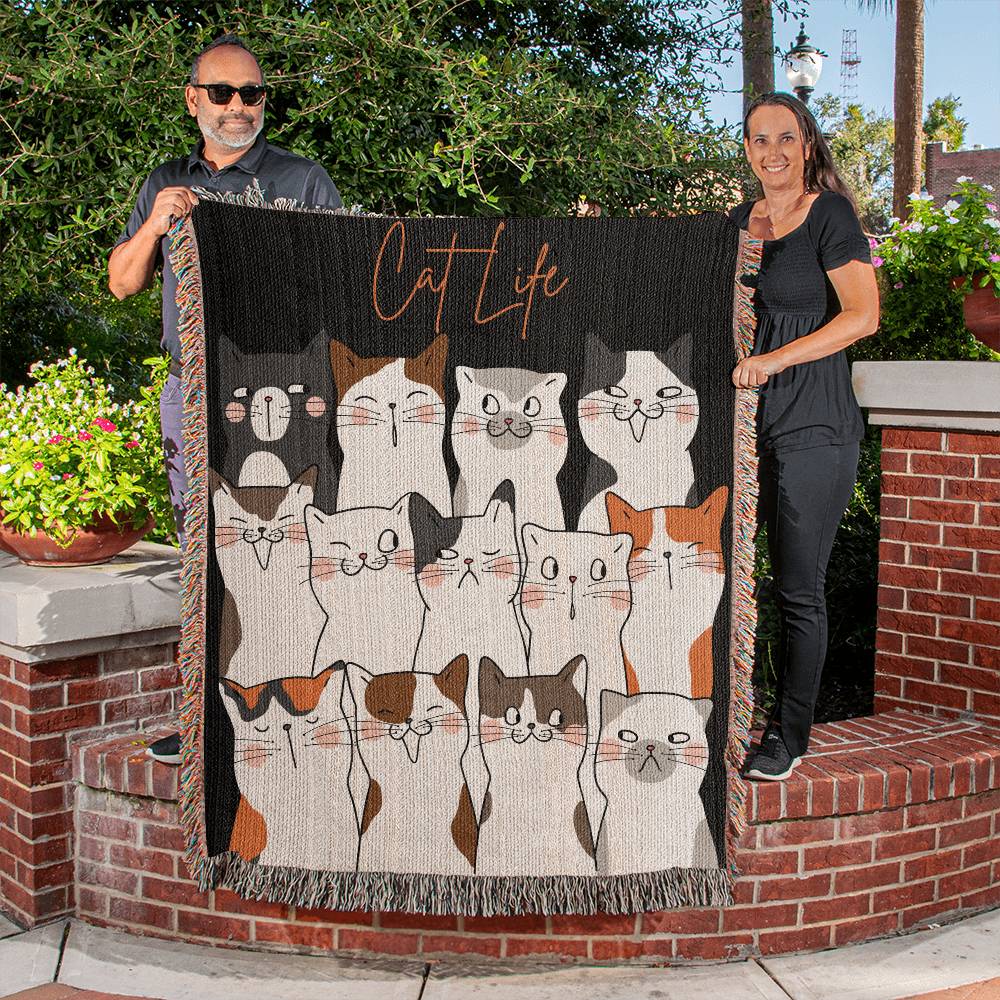 Cat Life Woven Throw Blanket