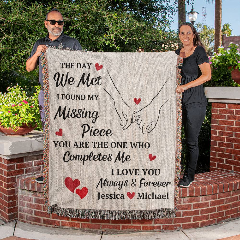 Found My Missing Piece Woven Throw Blanket for Couples Interlocking Pinky
