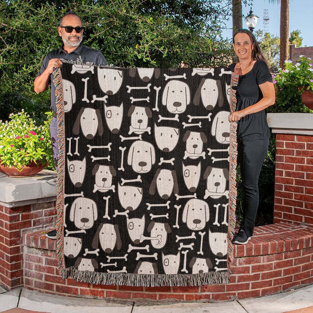 Dog and Bone Woven Throw Blanket
