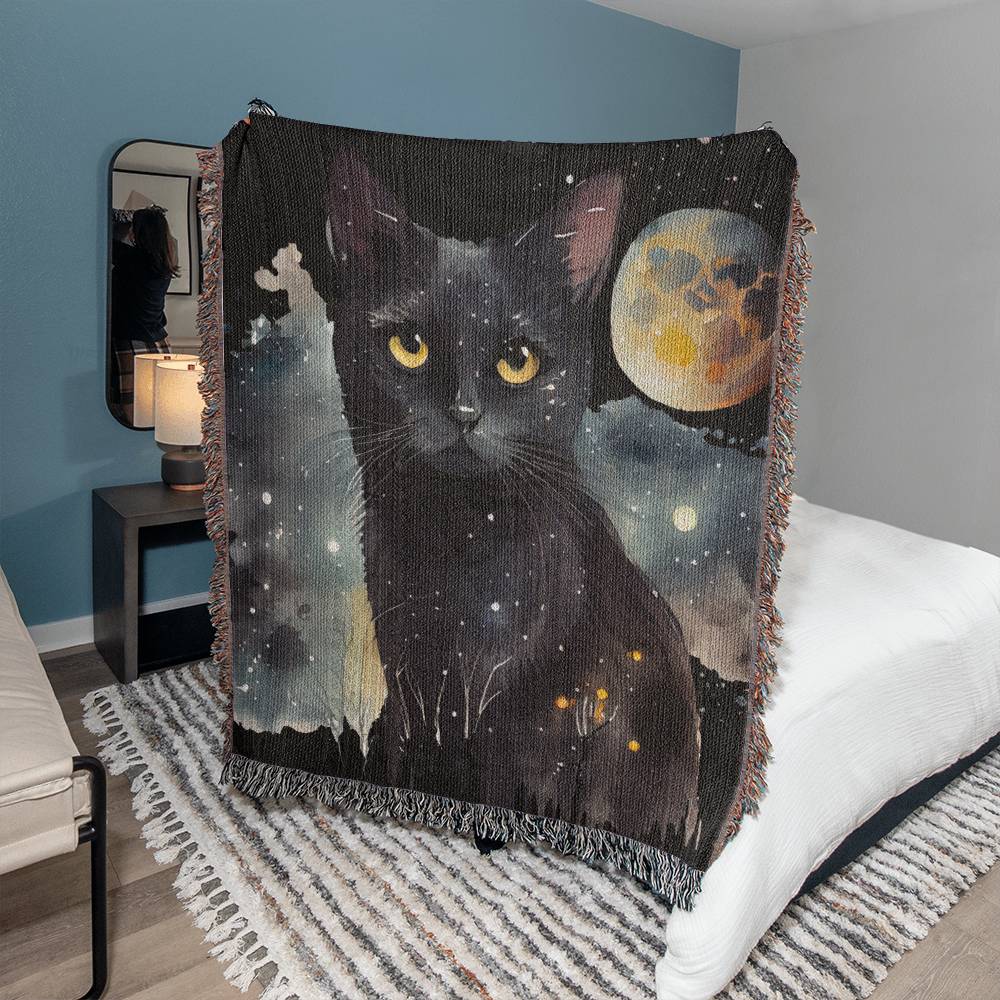 Cat and Moon Heirloom Woven Throw Blanket