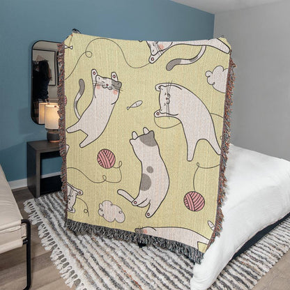 Cat and Yarn Woven Heirloom Throw Blanket