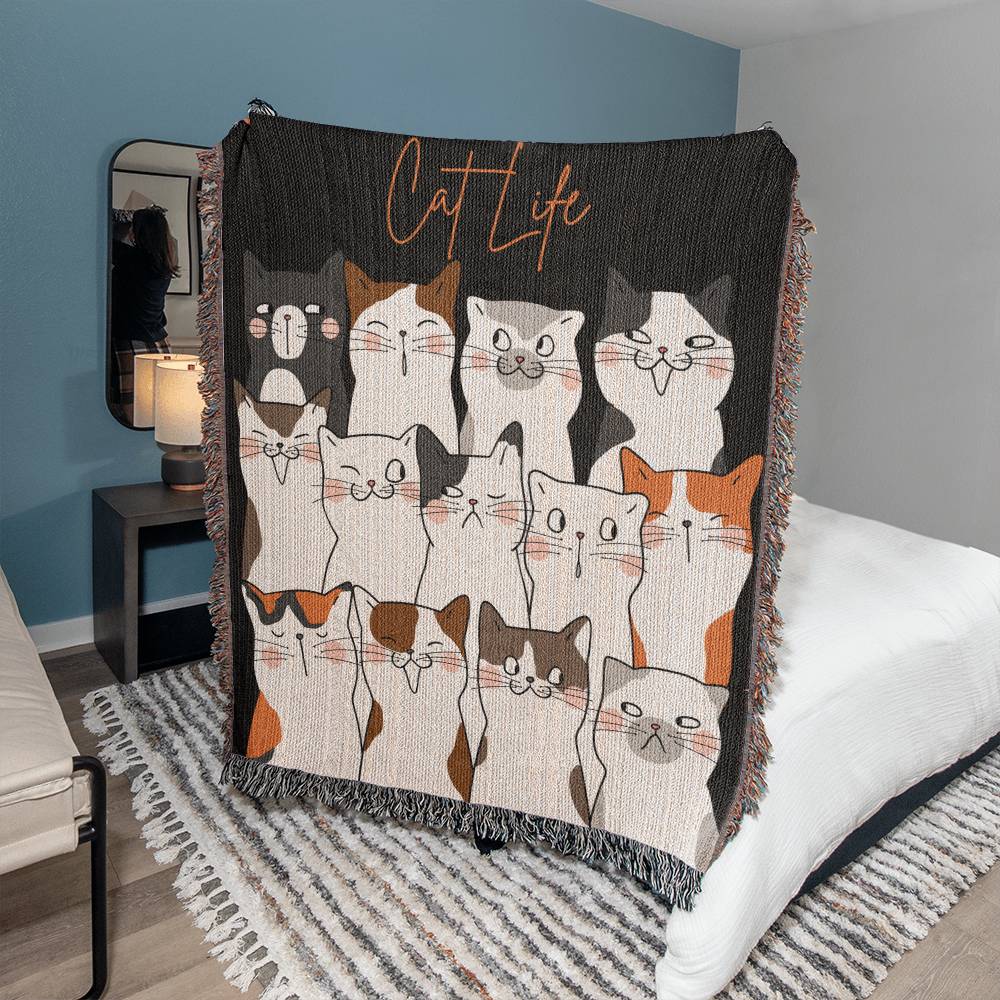 Cat Life Woven Throw Blanket