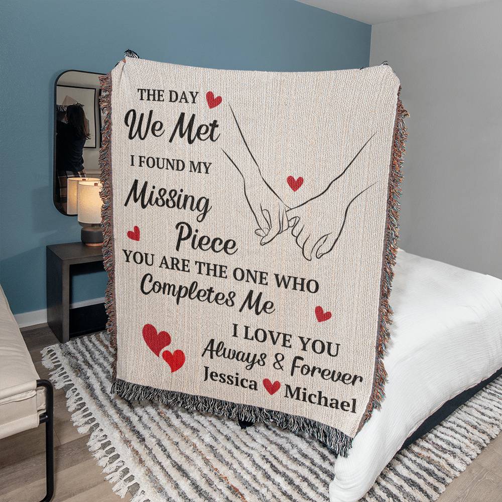 Found My Missing Piece Woven Throw Blanket for Couples Interlocking Pinky