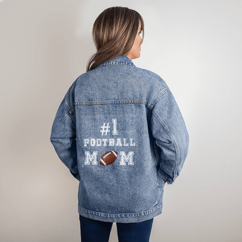 Number 1 Football Mom Oversized Denim Jacket