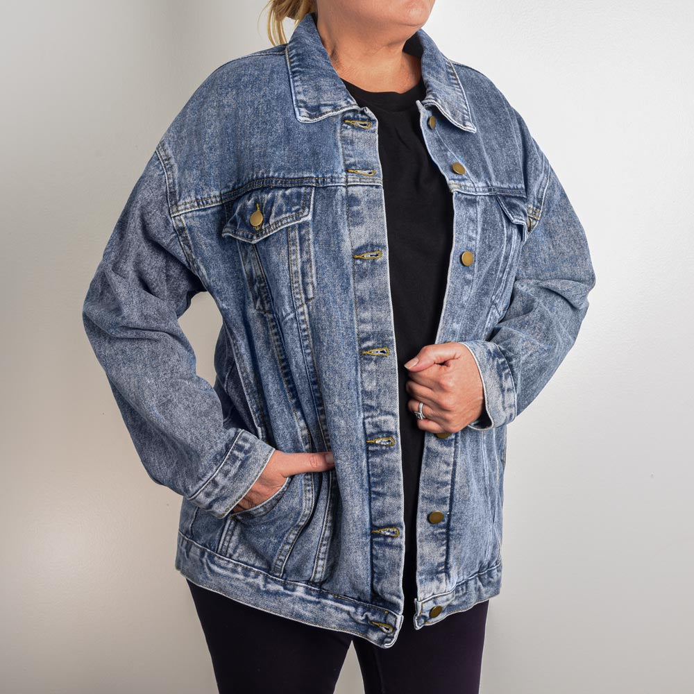 Number 1 Football Mom Oversized Denim Jacket