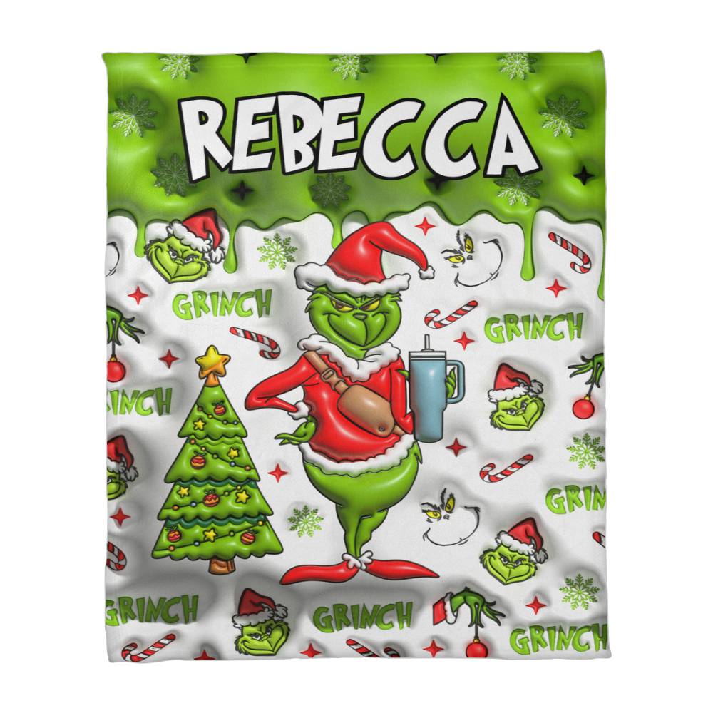 Custom Name Grinch Blanket Coral Fleece