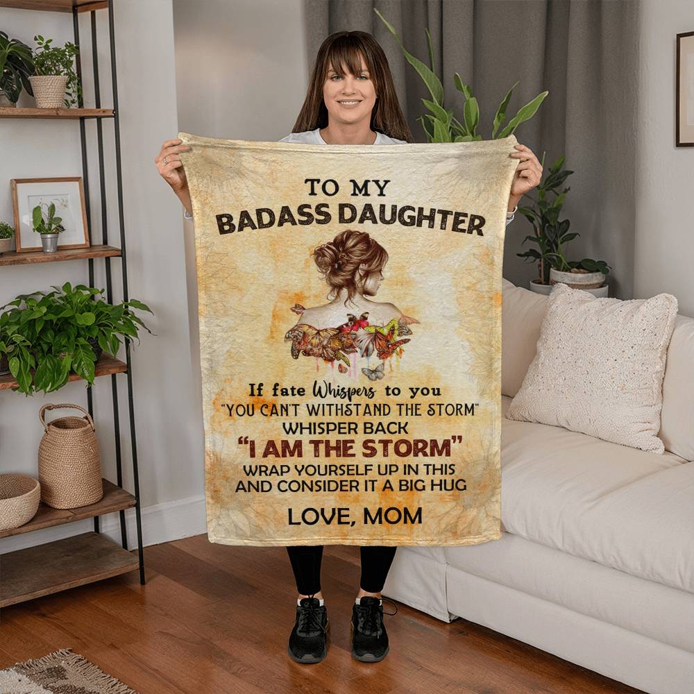 To My Badass Daughter Coral Fleece Blanket 3:4