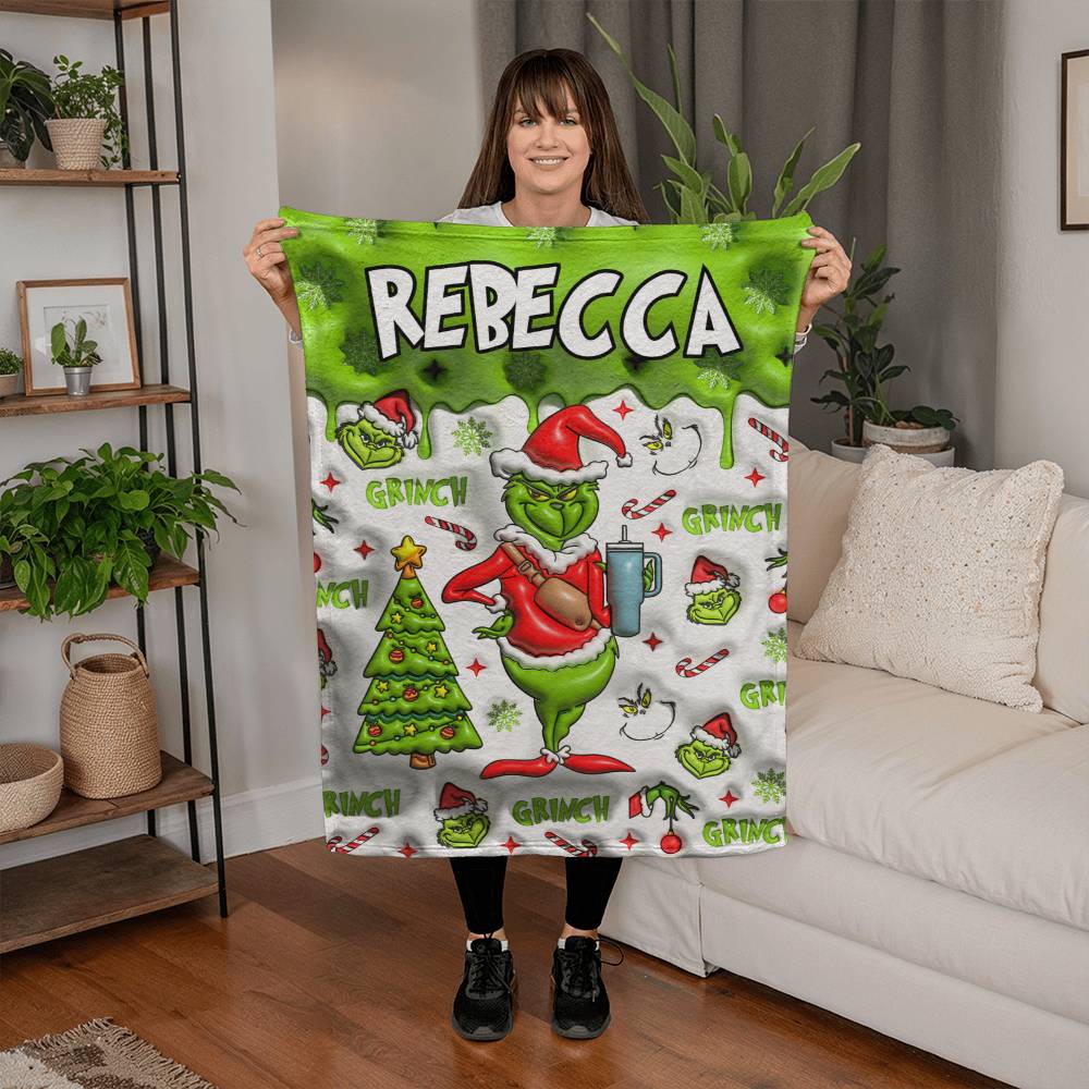 Custom Name Grinch Blanket Coral Fleece