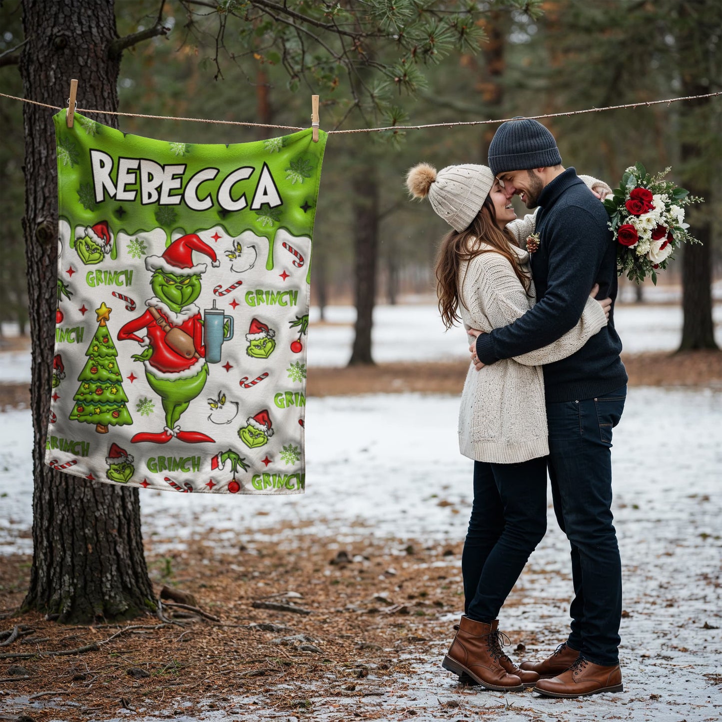Custom Name Grinch Blanket Coral Fleece