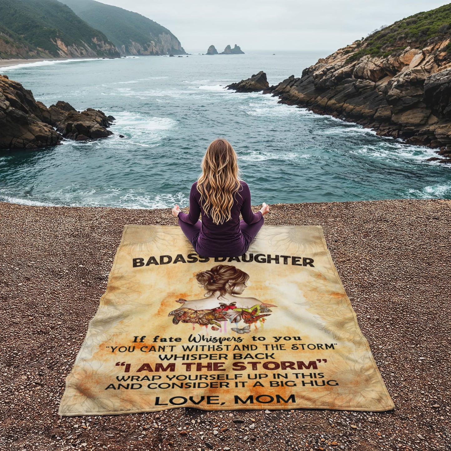 To My Badass Daughter Coral Fleece Blanket 3:4