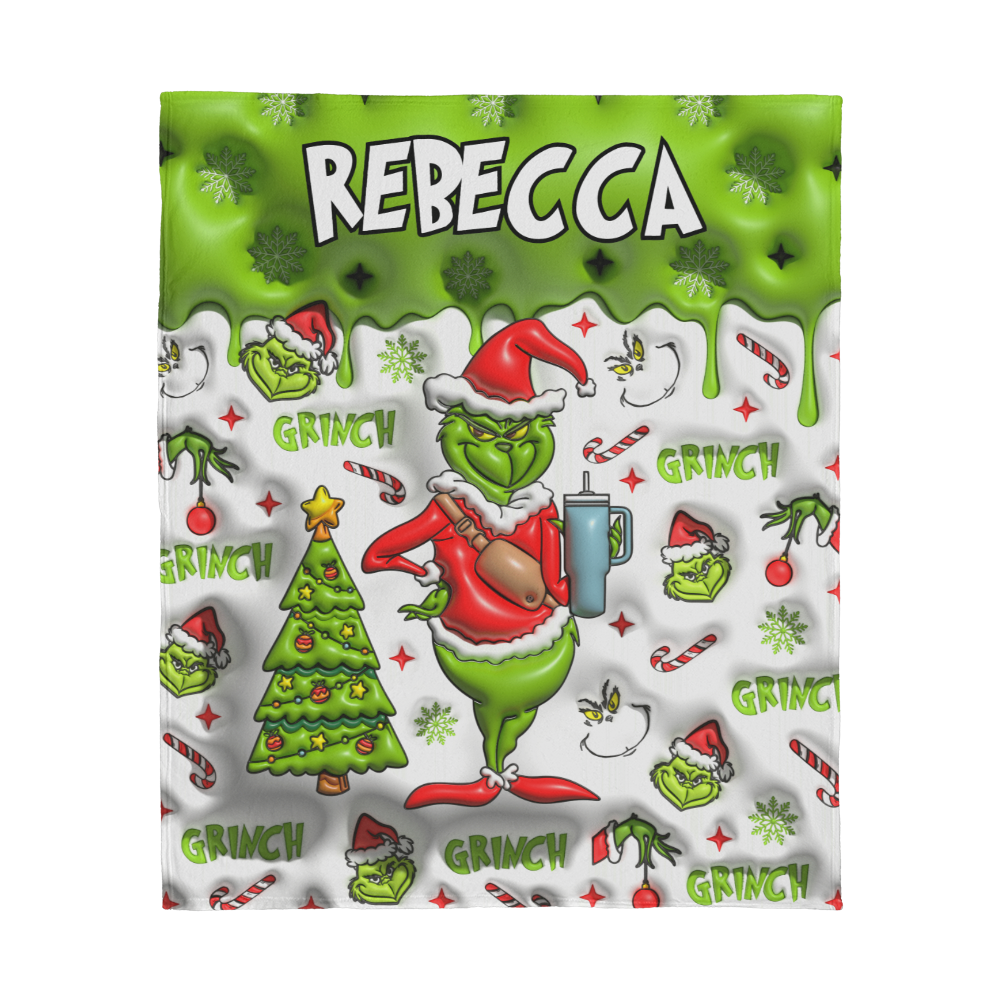 Custom Name Grinch Jersey Fleece Blanket