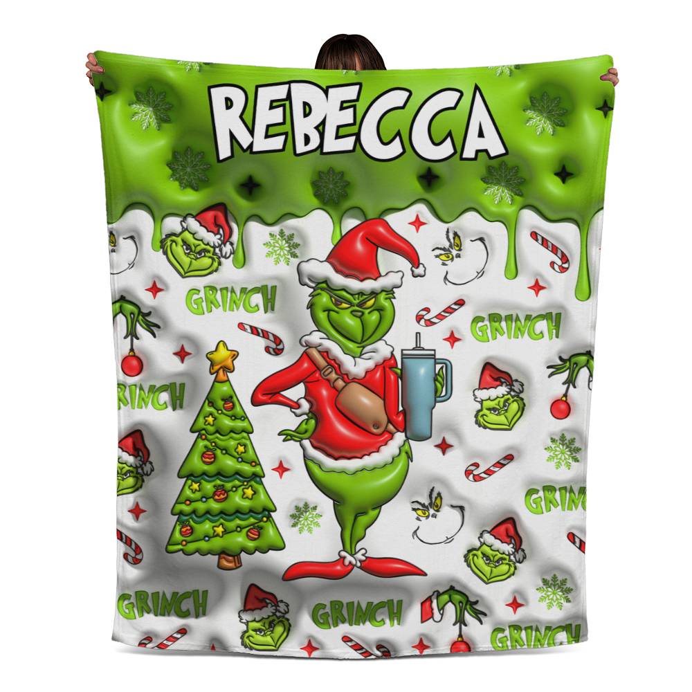 Custom Name Grinch Jersey Fleece Blanket