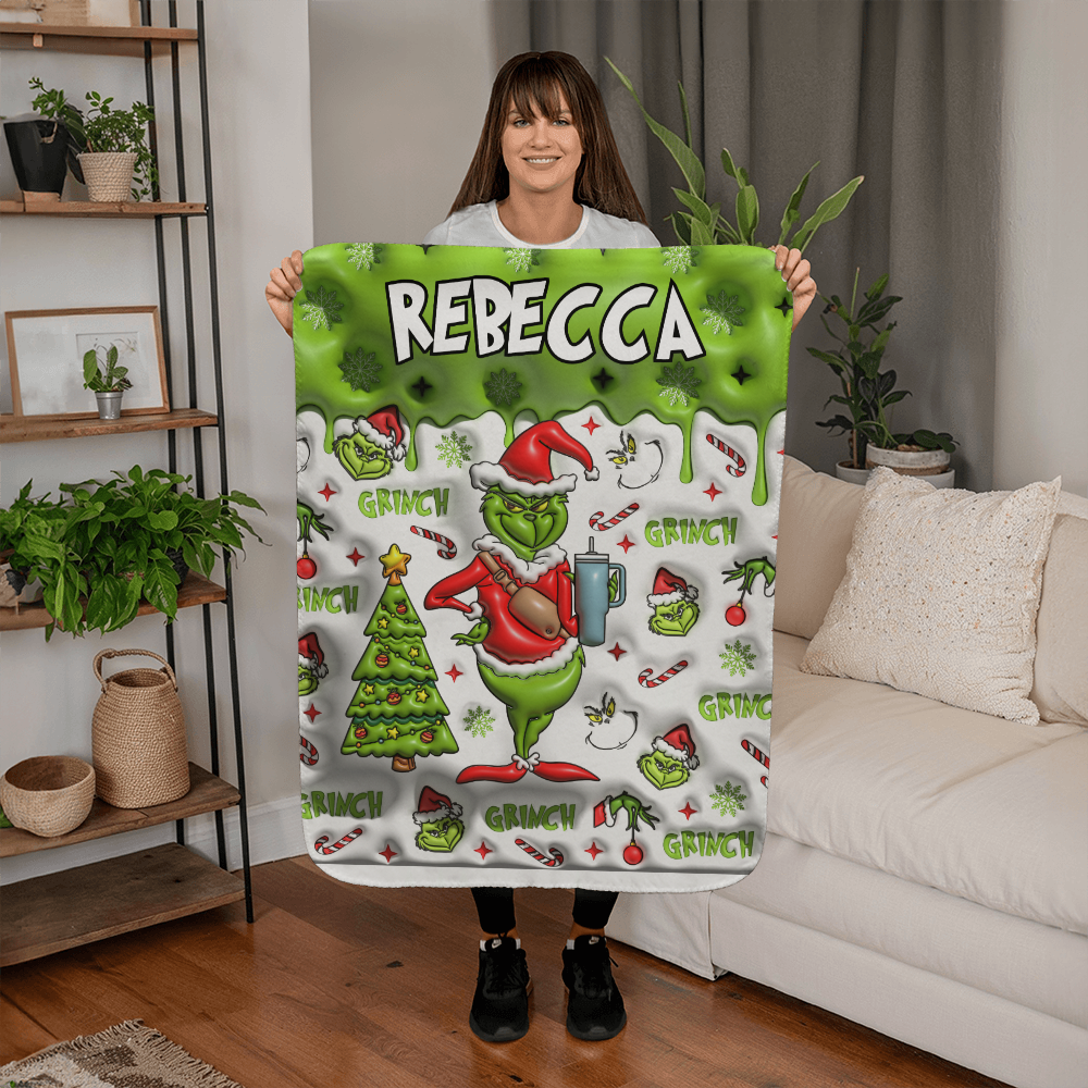Sherpa Fleece Grinch Custom Name Blanket