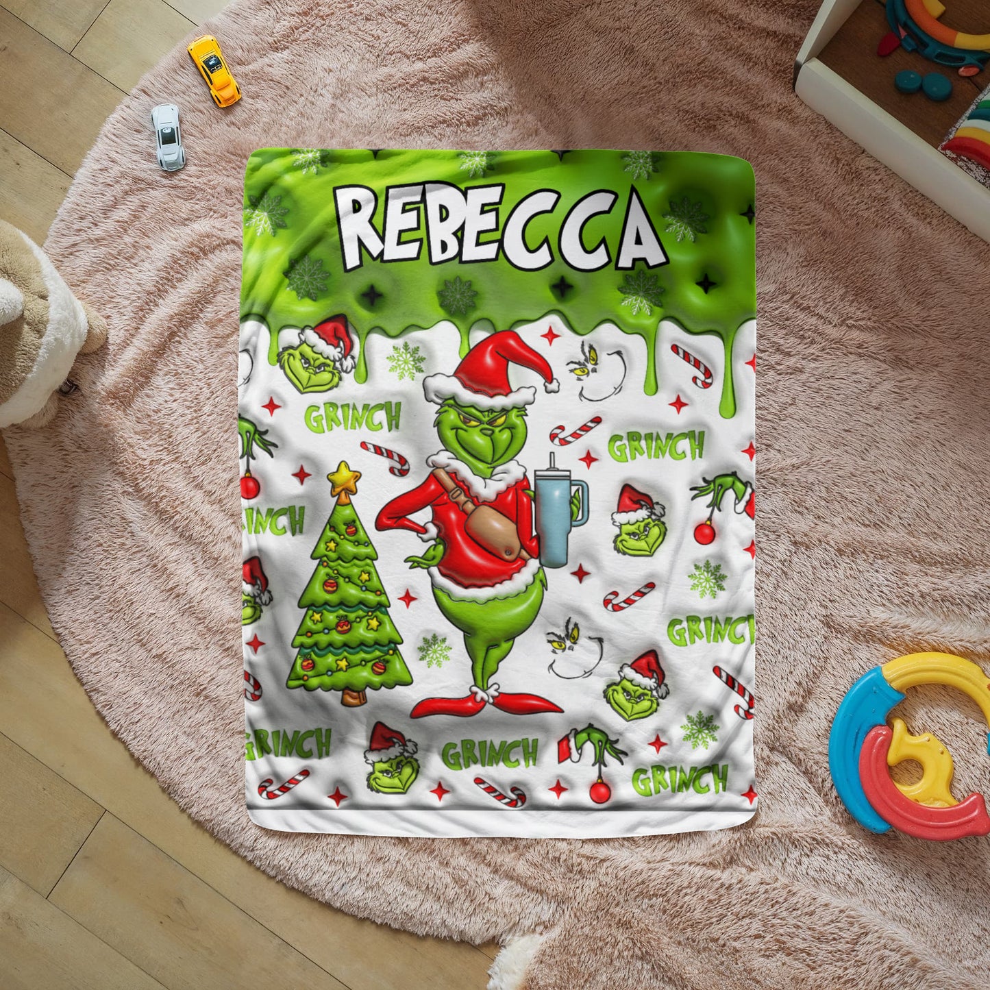 Sherpa Fleece Grinch Custom Name Blanket