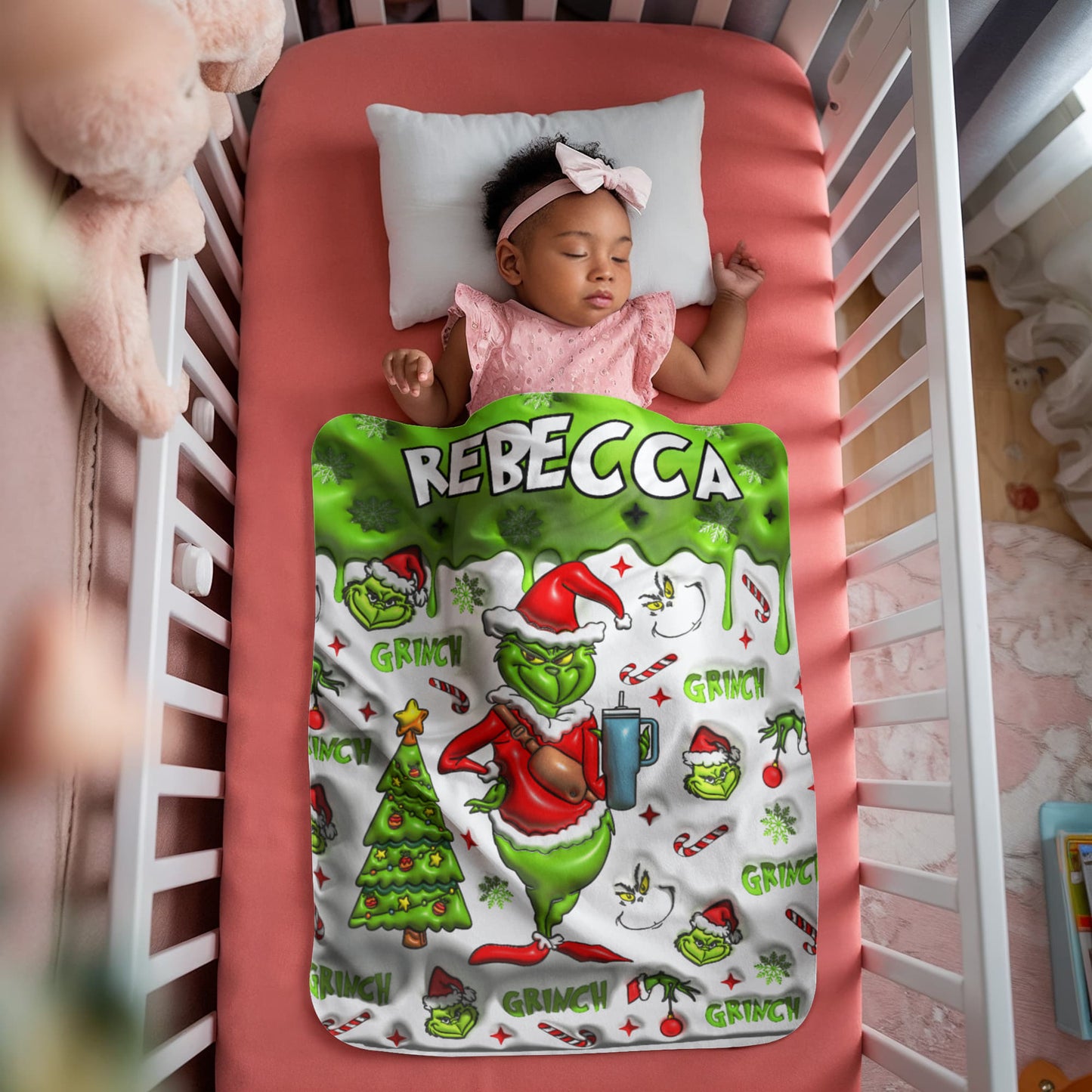 Sherpa Fleece Grinch Custom Name Blanket